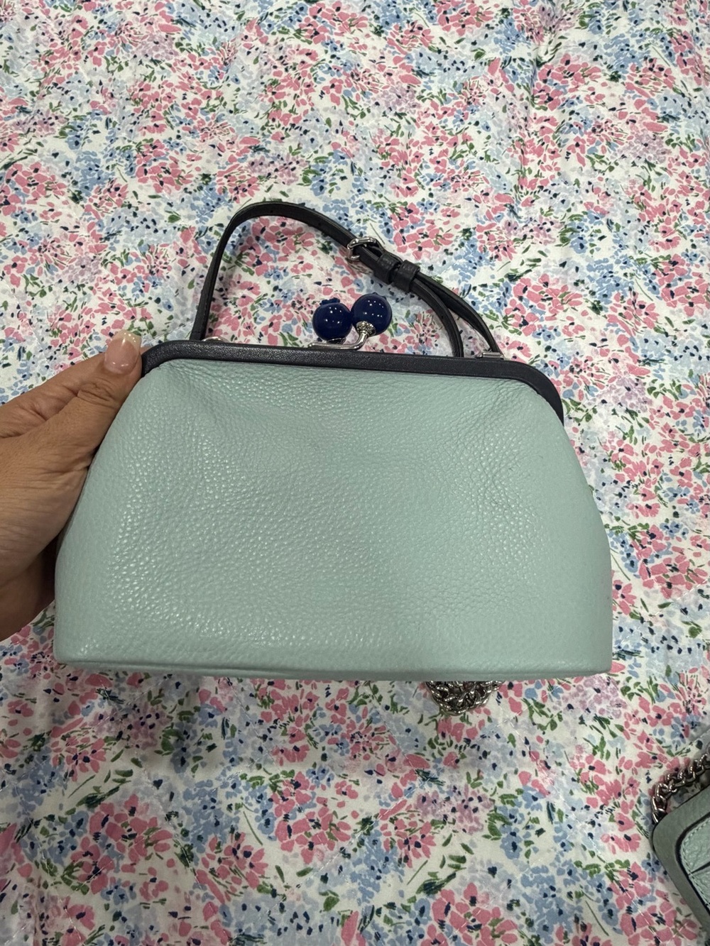Coach Mint Green Leather Cosmetic Kiss-Lock Pouch with Card Case - Picture 7 of 7